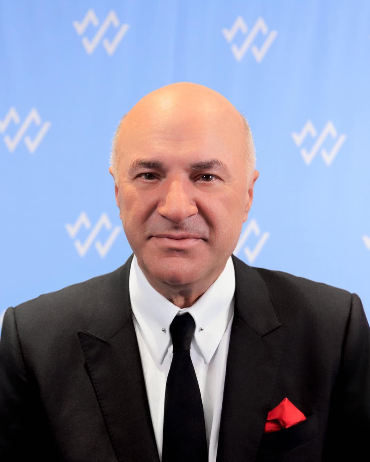 Executive portrait in suit and tie at a branded corporate event